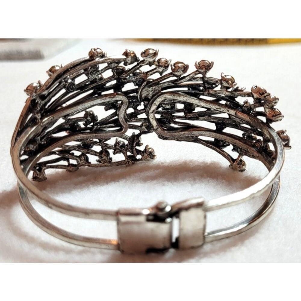 Rhinestone Clamper Bracelet Purple Pink AB Silvertone Metal Boho Fairy Cottage - Picture 10 of 12